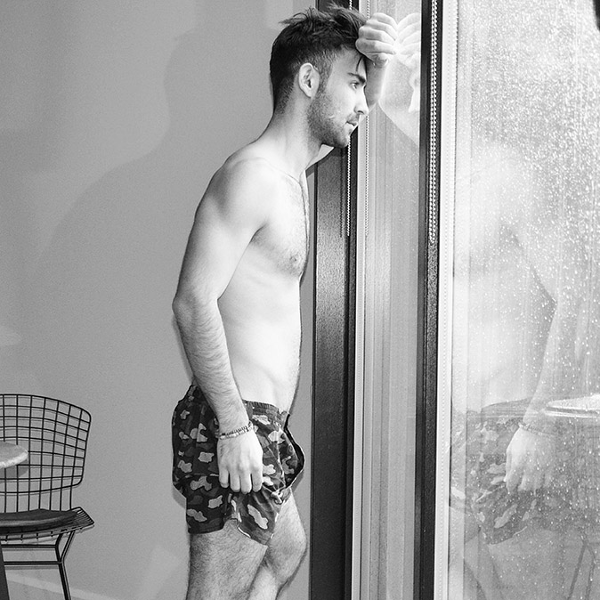 Burçay Bal in boxer shorts